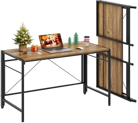 Dripex XXL Klappschreibtisch 110 x 50 cm Faltbarer Computertisch | Platzsparender PC Tisch mit Stahlgestell wasserdichte Tischplatte für Home Office Arbeitszimmer, Oak
