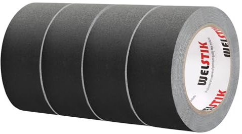 WELSTIK Nastro Telato Nero - 4 Rotoli di Nastro 27m x 50mm - Gaff Tape extra forte - Gaffa Tape Impermeabile -Per progetti di bricolage e riparazioni domestiche.