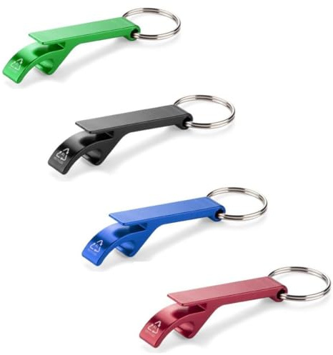 Flaschenöffner Schlüsselanhänger aus recyceltem Aluminium 50-500 Stück – Multifunktional, nachhaltig, kompakt, ideal als Werbegeschenk, erhältlich in 4 Farben