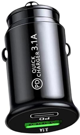 Adaptador de Cargador de Coche con Puerto USB y Tipo C | Adaptador de Cargador de Coche USB | Cargador de Coche pequeño A+C | Adaptador de Cargador de Coche USB 12-24 V | Encendedor de Cigarrillos