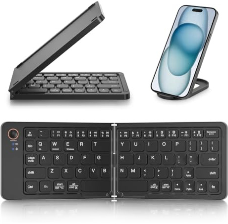 Swiixxer Fällbart Mini Trådlöst Bluetooth-tangentbord (synkronisera upp till 3 enheter), bärbart hopfällbart tangentbord för Android, svart