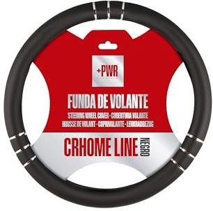 +PWR Car Parts Coprivolante Modello Chromeline Nero Universale per volanti di auto da 37 a 39 cm. Antiscivolo. Realizzato al 100% in PVC di alta qualità.