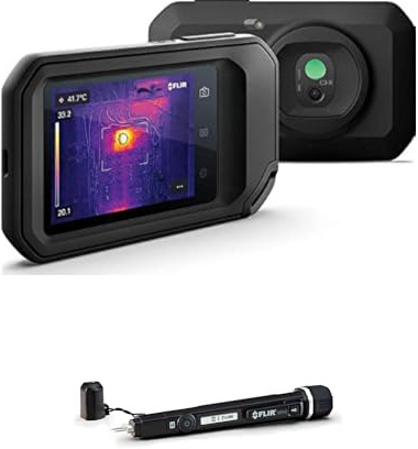 FLIR C3-X Caméra thermique compacte avec Wi-Fi: imageur infrarouge haute résolution + FLIR MR40 stylo d'humidité et lampe de poche, ensemble humidimètre portable de poche à échelle unique