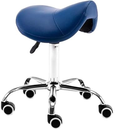 HDDNMLOH Drehstuhl, Sattelhocker, ergonomischer Sattelstuhl, rollender Sattelhocker mit Rädern, Verstellbarer hydraulischer Hocker mit Rädern, geeignet für Büros, Make-up-Studios (blau)