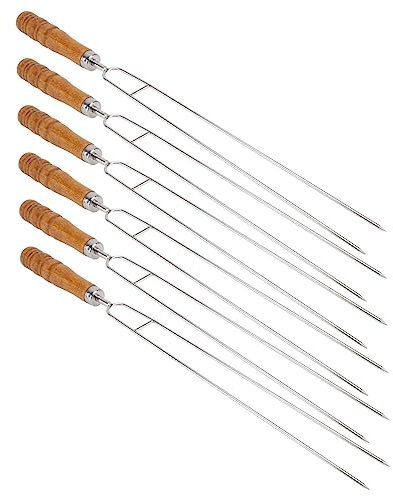 SEWOART Bastoncini Per Arrostire in 6 Pezzi Con Manico in Legno Forchette Per Barbecue Riutilizzabili e Lavabili in Lavastoviglie Per Grigliate All'aperto