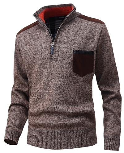 CoXuantion Maglione da Uomo 1/4 di Zip Pullover in Pile Maglia Collo Alto Invernale Cardigan Casual Leggero Solido Maglione Lunga Lavorata a Giubbetto Tenere Caldo Giacca XXL,caffè
