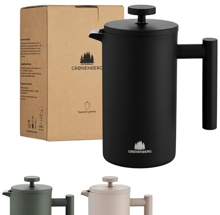 Groenenberg French Press Black 600 ml eller 1 liter I Högkvalitativ kaffepress med termisk varmhållningsfunktion I kaffebryggare i rostfritt stål