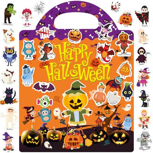 Halloween Deko Aufkleber für Kinder, Wiederverwendbare Halloween-Aufkleberbücher von 2–4 Jahren Lustige Reiseaufkleber für Kinder, wasserfeste Aufkleberbücher für Kleinkinder von 1–5 Jahren