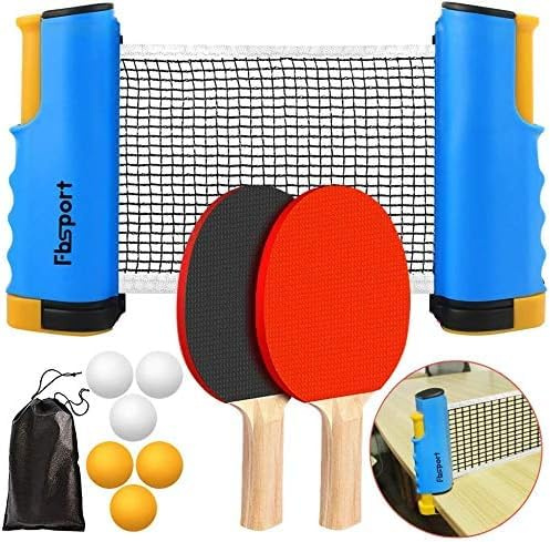 FBSPORT Tischtennis-Set, Tischtennisschläger-Set, 2 Tischtennisschläger, 6 Bälle, 1 Tasche, 1 ausziehbares Netz, Tischtennis-Set für Anfänger und Fortgeschrittene