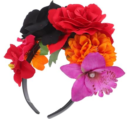 AKOOSY Färgglatt tyg med blomkrans för kvinnor och tillbehör och realistisk för festivaler och födelsedagsfester