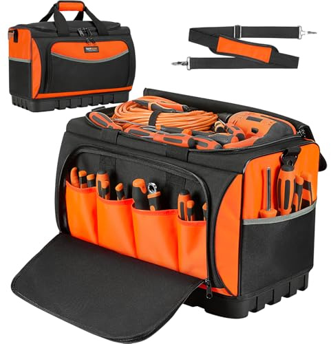 TUFFWORX Verktygspåse med 19 fickor, 49,8 x 32,8 x 30 cm, slitstarkt 600D-tyg, svart och orange