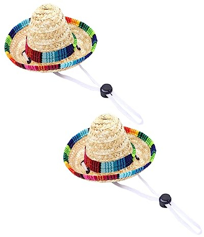 DECOMELODY Sombreros De Paja para Mascotas Tejido Ajustable, 2 Piezas, Accesorio Fotográfico para Perros Pequeños, Elegante y Cómodo para Fiestas y Cumpleaños