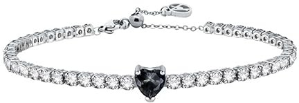 AM RINO MILANO Pulsera de tenis para mujer con corazón de colores de circonitas, elegante joya brillante, disponible en varios colores, idea de regalo romántica para novia, M, Plata, Circón