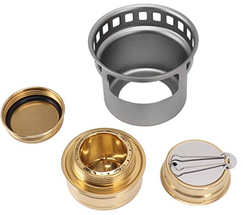 Hamwesh Alcohol Stove, Mini Lightweight Copper Burner with Sealing Ring Extended Handle for Outdoor Cooking Camping Use (Grey with Black Inner Fleece)