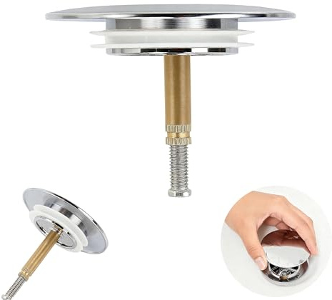 Universeller 72-mm-Ersatz-Pop-up-Badewannenstöpsel, verchromter, Verstellbarer klick-Klack-Ablaufstopfen für Badewanne und Waschbecken, Badewannenstöpsel mit einfachem Installationssystem [Silber]
