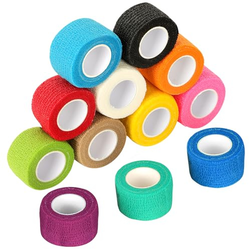 CIOXSOIO 12 rullar självhäftande förband 2,5 cm x 4,5 m, självhäftande bandage i fleece, självhäftande tejp, elastiskt bandage för stretch idrottare, handled, fotled, husdjur
