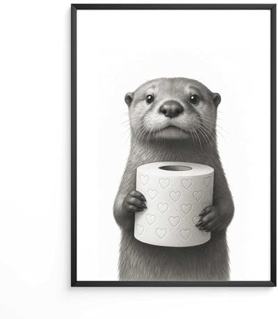 FORYOU24 Badezimmer Deko Bilde | hochwertiger Kunstdruck | schwarz weiß Wandbilder | WC Deko | Premium Druck Otter A3 Poster P-173A3
