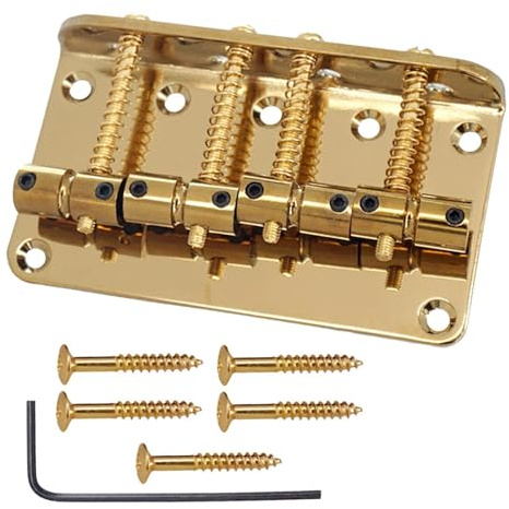 ICDKOYK Reservsadelsstränghållare för 4-strängad bas. Lätt att installera och hållbar. Lämplig för: Passar för precision. Tillbehör för gitarr. Justerbar sadelbrygga. , Guld , 8 cm