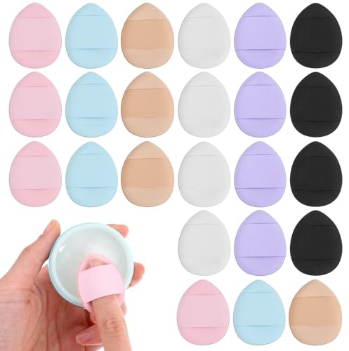 24 Pcs Mini Makeup Sponge Applicators, Ymapinc Soft Finger Sponge, Mini Makeup Puff Set, Drop-Shaped Finger Puff for Foundation/Concealer/Eye Shadow (6 Colors, 4 Each)