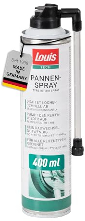 Louis Tech Pannenspray 400 ml – Reifendichtmittel für alle Reifentypen, geeignet für Fahrrad, Motorrad, Pkw und Wohnwagen, schnelle Pannenhilfe ohne Raddemontage, frostsicher bis -5 °C