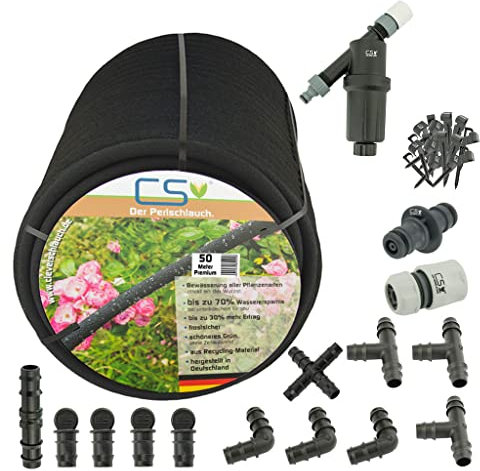 50m CS Perlschlauch Premium Set zur Gartenbewässerung von Beeten und Pflanzen mit hoher Wasserersparnis bis zu 70% bei unterirdischer Verlegung