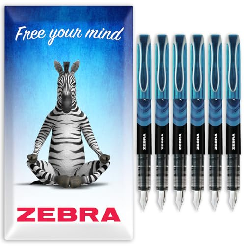 Zebra Fuente - Disposable Fountain Pen - Purple Ink - Pack of 6 (Light Blue)
