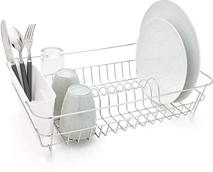 simplywire - Dish Drainer - Anti Rust Drying Rack – Chrome with White Cutlery Basket