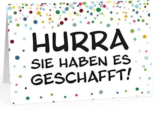 Große Glückwunsch-Karte (A4) zur bestandenen Prüfung: Konfetti Look Bunt - Förmlich/mit Umschlag/Edle Design Klappkarte/Glückwunsche/Extra Groß/Edle Maxi Gruß-Karte
