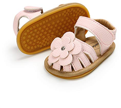 Meckior Baby Toddler Infant Girls PU Leather Soft Open Toe Summer Sandals Flower Princess Flat Shoes
