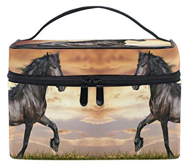 Gänseblümchen Schwarzes Pferd Kosmetiktasche Organizer Reißverschluss Make up Taschen Kulturbeutel Waschtasche für Damen Mädchen Frauen