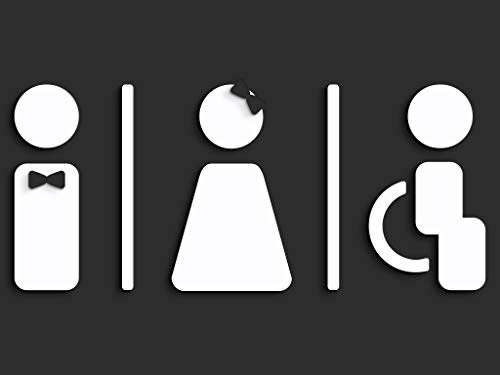SIGNS - Geprägt Toilette Design türschild SA120 wc schilder selbstklebend - Moderne damen wc aufkleber bad schild für türen - Mann Frau und Rollstuhlfahrer Behindert Toilettenschild (Prime Weiß)