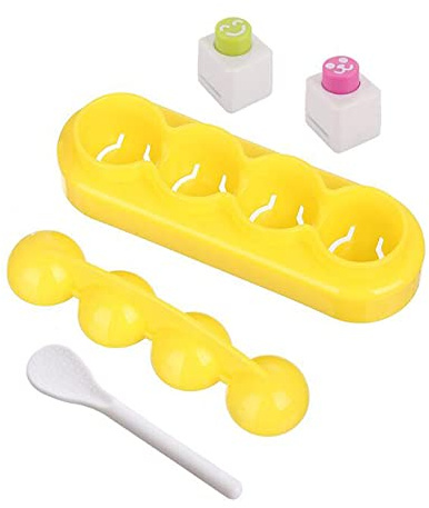 Halloluck 4 Pcs Rice Ball Mould Shaker DIY Ball Shape Sushi Maker Mould & 2 Smile Face Seaweed Nori Punch Embossing Mold Kitchen Tools for Shake DIY Lunch with a Mini Rice Spoon