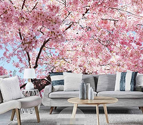 Papier Peint Panoramique Fleur De Cerisier Rose Grand Arbre Papier Peint Intissé 3D Tapisserie Poster Murale Décoration Chambre Salon -LIWALLPAPER- 350x256cm
