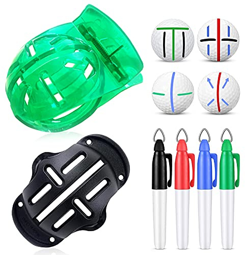 Geeorzo Golfball Markierer Kits, 2 Stücke Ausrichtungssets für Golfbälle, Golfball-Liner Golfball-Markierungswerkzeuge mit 4 Stück Golfball Markers für Golf Zubehör (2 Stück)