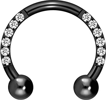 PIERCINGLINE Ohr-Piercing Titan Hufeisenform 10 Kristalle Piercing Nase Septum Helix Tragus Schwarz 8 mm