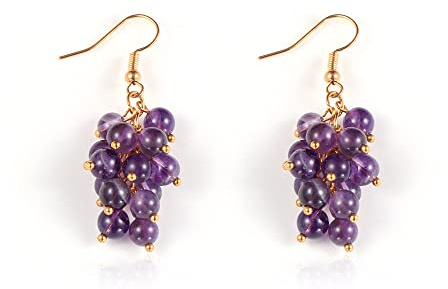 Örhängen Kvinna, Naturlig Amethyst Reiki Chakra Guldsten Allergivänlig Öronkrok Rund UVA-formade pärlor Örhängen Dam Drop Hängen Smycken Hängen för Kvinnor Ragaz