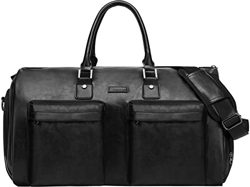 Modoker Bolsa de ropa de cuero convertible, bolsas de viaje para ropa, impermeable, bolsa de lona, regalos para hombres, mujeres, negocios, 2 en 1, maleta colgante, traje, bolsas de viaje, color negro