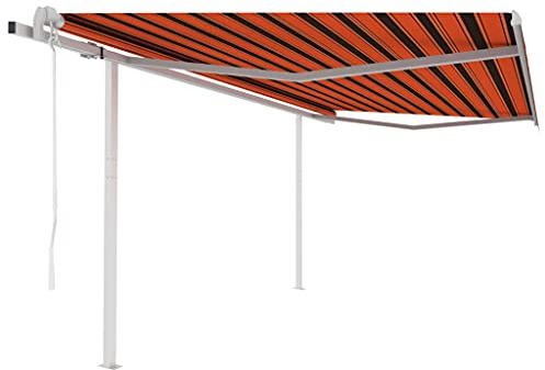 INLIFE Store banne à bras articulé automatique avec poteaux 4,5 x 3 m Orange Marron 9970