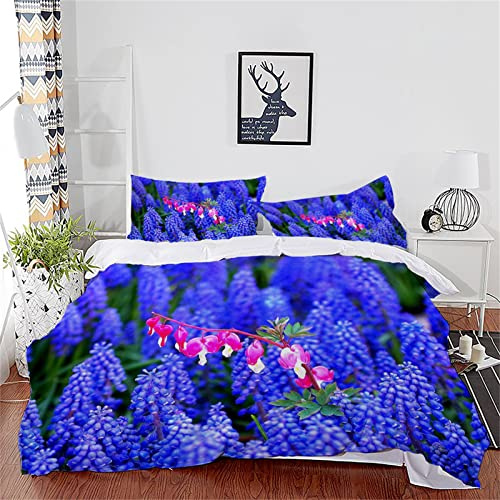 TMMDH Bedding Housse de Couette 140x190 cm Housse de Couette Super Doux Confortable et Respirant avec Fermeture à Glissière Cachée + 1 Taies d'oreiller 65x65 cm - Jacinthe de Raisin