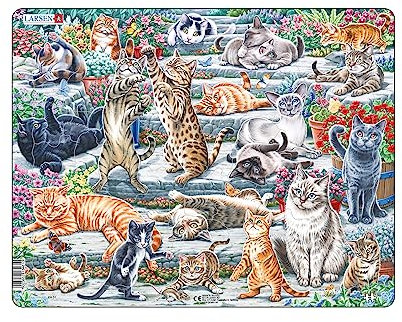 Larsen Puzzles FH51 Kinder Rahmenpuzzle Süße Katzen Verschiedener Rassen 45 Teile ab 3 Jahre Lernspielzeug Konzentration Feinmotorik Kreativität