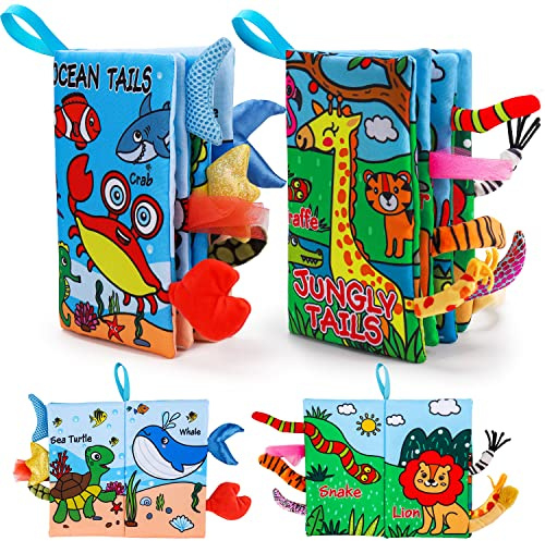 2PCS Baby Books Toys 0-6 Months Infant Tummy Time Sensory Travel Toys 3 4 5 6 Month Crinkle Touch Feel Busy Soft Book for Babies 0-3 3-6 6-12 Months Newborn Essentials Must Haves Boy Girl Shower Gifts