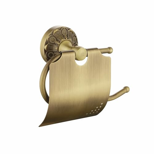 Lucyound Antik Gold Toilettenpapierhalter Wandhalterung Badezimmer Toilettenpapierrollenhalter mit Abdeckung Vintage Dekorative Badaccessoires Messing Blütenblatt Relief Serie