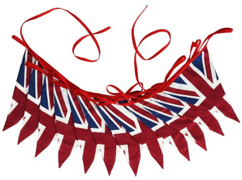 G2PLUS 6M Vintage Fabric Union Jack Bunting Banner - 12PCS Double Sided Kings Coronation Bunting Cotton - 17x25CM Large Kings Coronation Decorations for King Charles Coronation Decoration