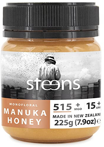 Steens Manuka Honey MGO 515+ - rein roher 100% zertifizierter UMF 15+ Manuka Honig - abgefüllt und versiegelt in Neuseeland - höchste Qualitätsstufe - 225 g