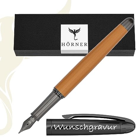 Hörner Auerus - Hochwertiger Füllfederhalter Metall mit Gravur I Premium Geschenkbox I Tinte in Schwarz I Luxus Design I Edel Feder Made in Germany I Attraktiver Stift für Herren und Damen