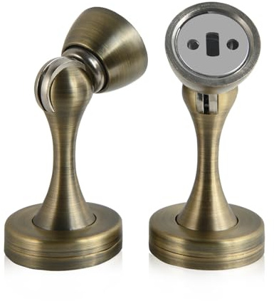 HOMOTEK Magnetischer Türstopper, robuste Zink- und Gummispitze, magnetischer Türschnapper, Türhalter, Wandschutz (antikes Messing), 2 Stück