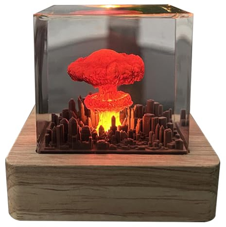 Kexpery Lámpara de atmósfera modelo de bomba nuclear de resina, carga USB, explosión nuclear, luz nocturna 3D para decoración del hogar y sala de estar
