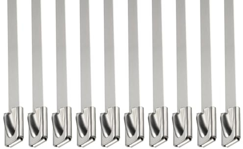 DTGN 19.69x0.18(LxW) Tie Wraps - 10Pack - Good for Furniture Electronic Equipment - 304 Stainless Steel Self-Locking Cable Zip Ties - Silver White