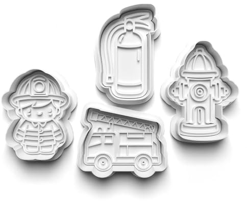 Set di 4 formine per biscotti a forma di autopompa dei pompieri, stampini per biscotti fai da te per bambini