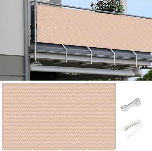Balkon Sichtschutz Balkonabdeckung 0.55 x 2.2 m Wetterbeständiges Und Pflegeleichtes Balkon Sichtschutz Terrasse Sichtschutz für Balkone mit Ösen Und Kabelbinder für Den Gartenzaun, Creme Farben